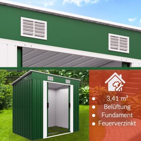 GARDEBRUK® Large 6x4' Metal Tool Shed With Foundation  2m² 4m³  Pent Roof  200x125x185cm  Sliding Door  Galvanised Steel Garden Equipment Bike Log Storage  Green
