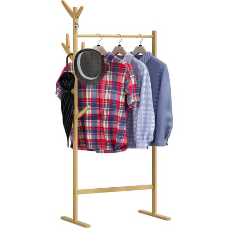 SoBuy Bamboo Wall Clothes Racks Shelf with 6 Hooks,FHK06-N