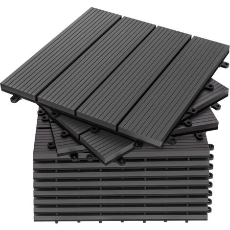 CASARIA® 1x WPC Composite Decking Tile 30x30cm Cuttable Interlocking System Drainage System Garden Balcony Patio Click Lock-In Flooring Deck Anthracite Terracotta Classic Anthracite