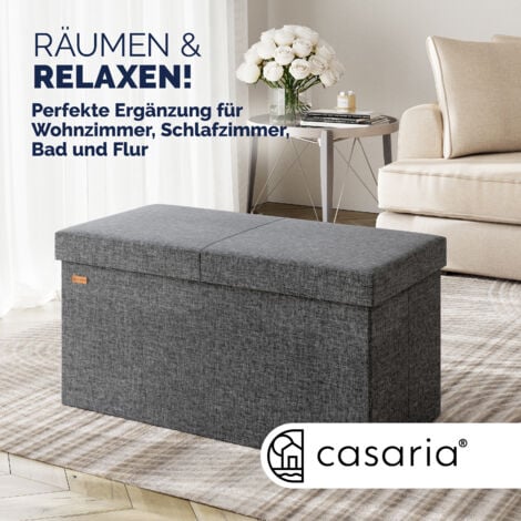 CASARIA® Foldable Ottoman Chest Bench with Folding Padded Lid 100/131 Litres  L Dark Grey