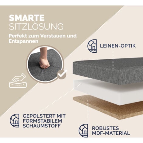 CASARIA® Foldable Ottoman Chest Bench with Folding Padded Lid 100/131 Litres  L Dark Grey