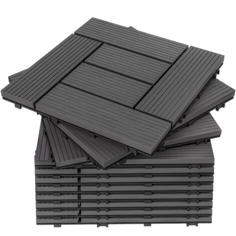 CASARIA® 1x WPC Composite Decking Tile 30x30cm  Cuttable Interlocking System  Drainage System  Garden Balcony Patio Click Lock-In Flooring Deck  Anthracite Terracotta  Mosaic Anthracite