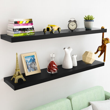CASARIA® Floating Shelves Including Bracket  Wall Shelving Living Room Kitchen Bedroom Office  38mm Thick  Hidden Wall Fixing  15kg Capacity MDF  110cm schwarz (de)