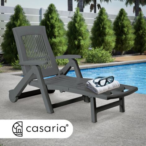 Garden Sun Lounger  5- Way Adjustable Backrest  Portable Foldable Sun Bed  Weather-Resistant  Reclining Outdoor Furniture  Lawn Patio Balcony  Camping Beach Festivals  Anthracite