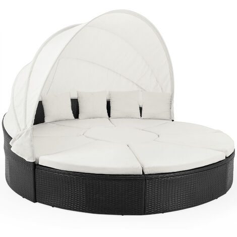 Poly Rattan Day Bed Ø230cm Sun Lounger with Canopy Black