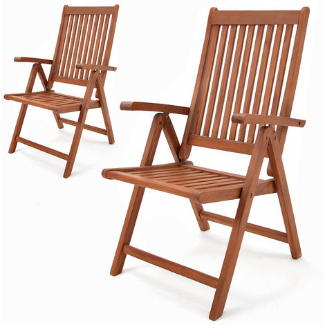 Deuba Garden Chair Vanamo FSC®-certified Eucalyptus Wood Foldable Chair High-back Garden Furniture 2Pcs Set