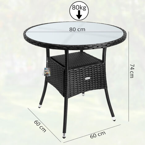 Deuba Poly Rattan Garden Side Table, Small Round Glass Patio Side Table
