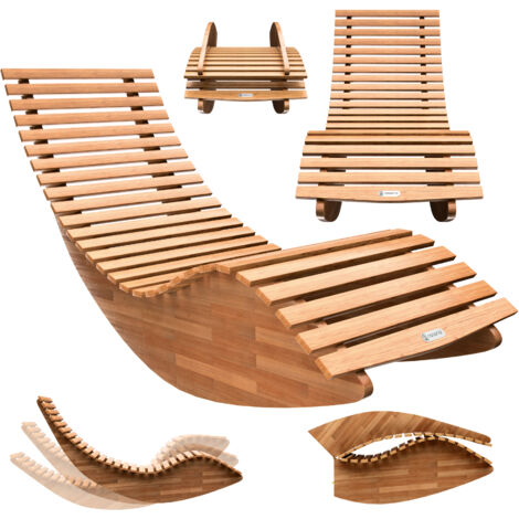 Casaria Sun Lounger Wooden Ergonomic FSC®-Certified Acacia Wood Rocking Deck Chair Recliner Garden Patio Pool Sauna