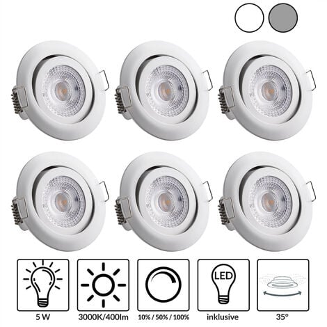 monzana 6 pieces Set LED Recessed Lights Dimmable Swivelling Spotlights ...