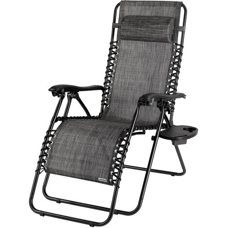 Casaria Adjustable High Back Deck Chair With Pillow Garden Outdoor Terrace Patio Balcony Lounger Relax  Anthracite