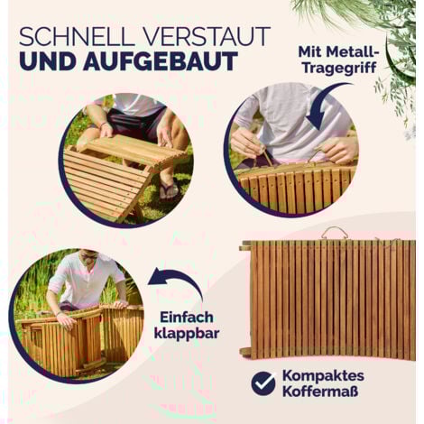CASARIA® ERGO Sun Lounger  FSC®-certified Acacia Wood  Ergonomic Design  Foldable Garden Sunbed w/Adjustable Headrest  Patio Furniture  160kg Capacity  Carry Handle