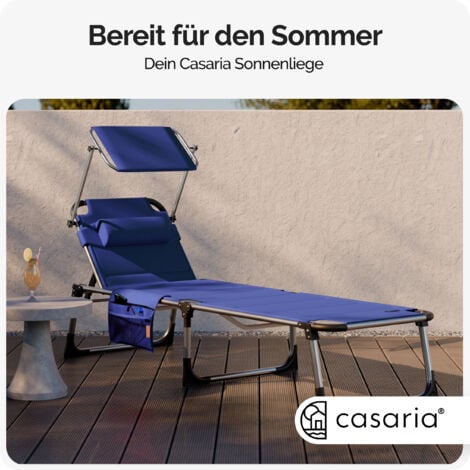CASARIA® Bari Foldable Garden Sun Lounger with Pillow & Adjustable Shade Canopy  Folding Aluminium Frame Luxury Padded Sunbed  210x60x81cm  UV-Resistant Deckchair  blau meliert (de)