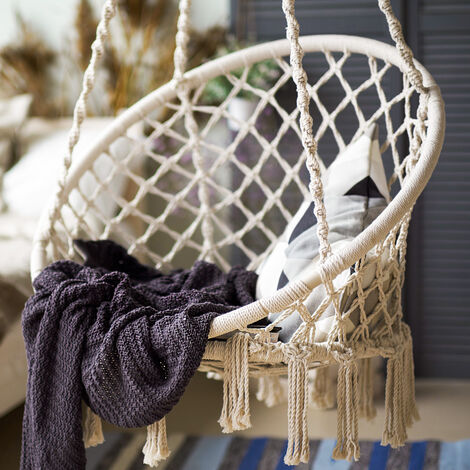Hanging Swing Chair Hammock Garden Camping 150kg Basket Outdoor Patio Relaxing  Beige