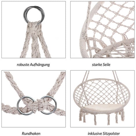 Hanging Swing Chair Hammock Garden Camping 150kg Basket Outdoor Patio Relaxing  Beige