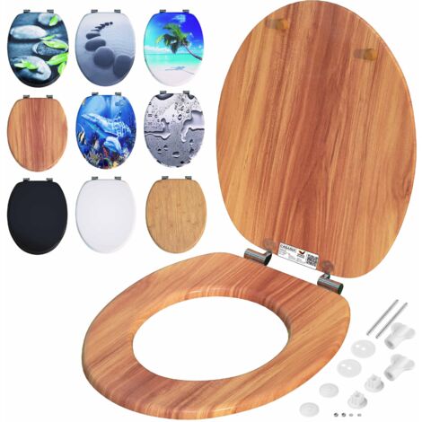 CASARIA® Double Soft-Close Toilet Seat  MDF Wood Core  Hygienic Stainless Steel Hinges  175kg Capacity Wooden Bathroom Standard D Shape Slow Top Lid Toilet Seats  Wood