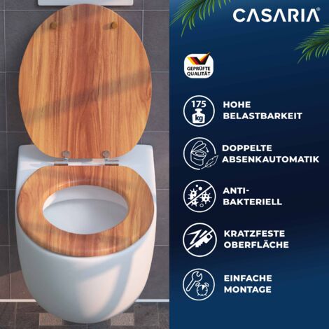 CASARIA® Double Soft-Close Toilet Seat  MDF Wood Core  Hygienic Stainless Steel Hinges  175kg Capacity Wooden Bathroom Standard D Shape Slow Top Lid Toilet Seats  Wood