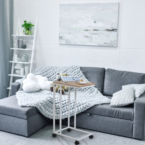 CASARIA® Side Table Coffee with Castors Metal MDF Wooden Look Bed Night Stand Care  White