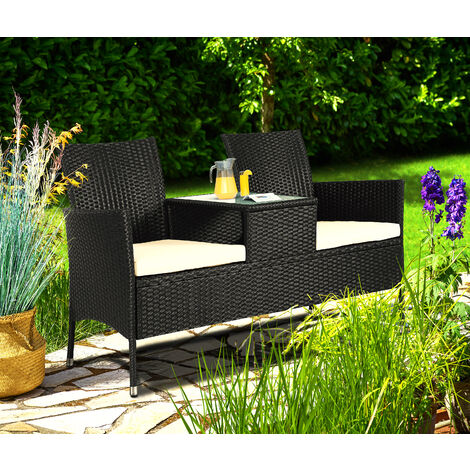 Casaria Poly Rattan Garden Bench 2, Rattan Outdoor Bench With Cushions