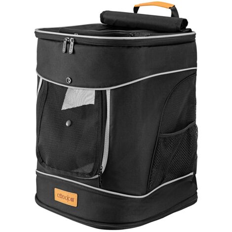 CADOCA® Backpack Pet Carrier  Ideal Transport Bag For Cats and Dogs  High Wearing Comfort  Up to 20kg Capacity  Adjustable Straps  With Lead & Waist Belt  Black Grey Beige  Black