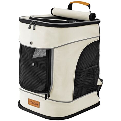 CADOCA® Backpack Pet Carrier  Ideal Transport Bag For Cats and Dogs  High Wearing Comfort  Up to 20kg Capacity  Adjustable Straps  With Lead & Waist Belt  Black Grey Beige  Beige