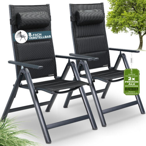 CASARIA® 2x/4x Bern Premium High Back Folding Aluminium Garden Chairs  8-Point Reclining Padded Armchair  Foldable Lightweight Outdoor Patio Balcony Garden Dining Furniture  Anthracite