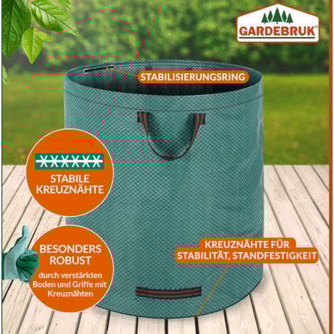 GARDEBRUK® 280 Litre Garden Waste Bags  Large 50 kg Load Capacity  3 Handles for Ease Of Use  Stable Robust Washable Lawn Grass Cuttings Leaf Sack  Green  2x Laubsack (de)