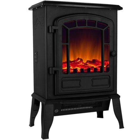 DEUBA® Electric Heater with Fan LED Flame Effect 2 Heat Settings 1000W/2000W Electric Fireplace Overheat Protection Compact Design Black