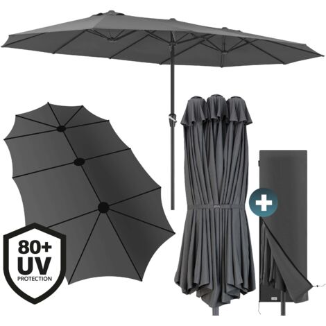 KINGSLEEVE® 4.6m Wide Double Garden Parasol with UV 80+ Protection & Protective Cover XXL 460cmx270cm Oval Extra Width Patio Umbrella Sun Shade Water Repellent Crank Handle Anthracite