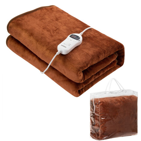MONZANA® Large 120W Electric Blanket 180x130cm Cosy & Warm in Winter Double Heated Blanket Washable 2m Power Cable Timer & Overheating Protection 10 Heat Settings Brown
