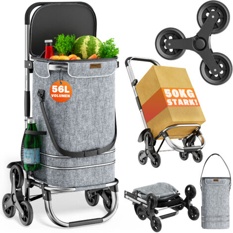 MONZANA® 3in1 Shopping Trolley 56 Litre Volume 50 KG Capacity Foldable Detachable Shopping Bag 6 Wheels Carrying Strap Stair Climber Cooling Compartment Grey