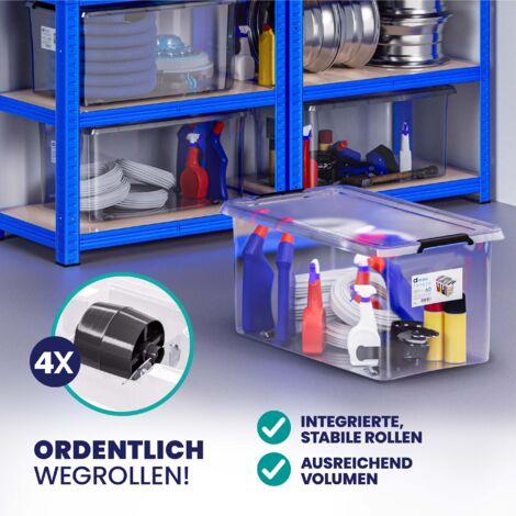 DEUBA® 30/60 Litre Plastic Rolling Storage Boxes w/Lid Stackable Clear BPA-Free  2x 60L (de)
