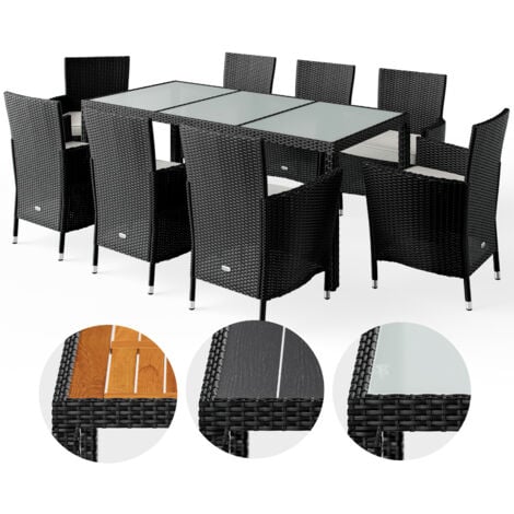 CASARIA® Milan Polyrattan 8+1 Chairs Garden Dining Furniture Glass Table Black