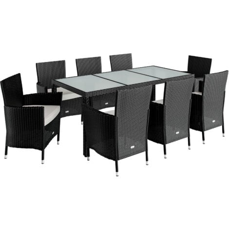CASARIA® Milan Polyrattan 8+1 Chairs Garden Dining Furniture Glass Table Black