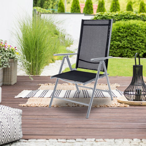 Aluminium garden chair high-back 7-way adjustable backrest foldable weatherproof aluminium folding chair set   3er Set Silber (de)