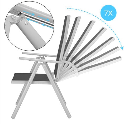 Aluminium garden chair high-back 7-way adjustable backrest foldable weatherproof aluminium folding chair set   3er Set Silber (de)