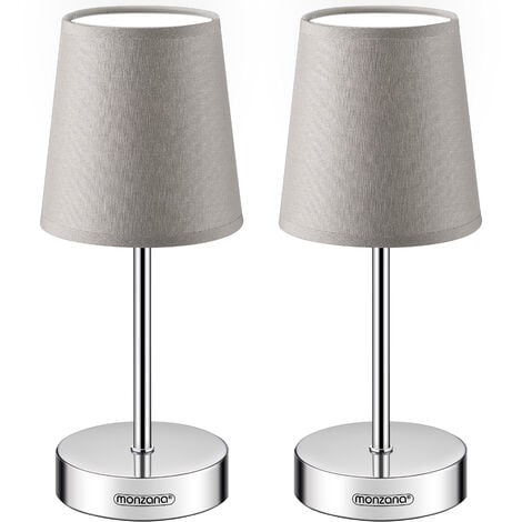 Monzana Bedside Lamp Chrome With Fabric Shade E14 15W Living Room Table Lamp Office Metal White Anthracite Taupe  Taupe 2er Set (de)