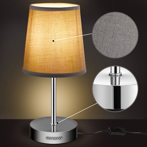 Monzana Bedside Lamp Chrome With Fabric Shade E14 15W Living Room Table Lamp Office Metal White Anthracite Taupe  Taupe 2er Set (de)