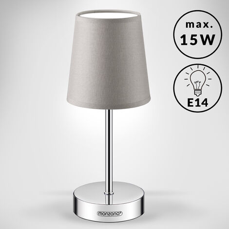 Monzana Bedside Lamp Chrome With Fabric Shade E14 15W Living Room Table Lamp Office Metal White Anthracite Taupe  Taupe 2er Set (de)