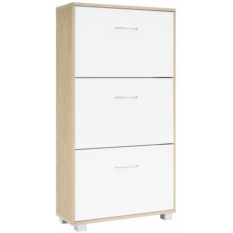 CASARIA® Shoe Storage Cabinet Rack  3 Doors  Modern Wooden Cupboard  Organiser For Shoes Toys Clothes Footwear Books  Perfect for Narrow Hallways  115x60x24cm  Oak-White (1/5)