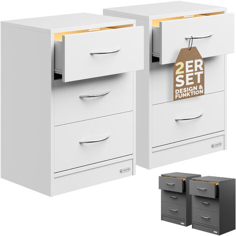 CASARIA® Eloise 3-Drawer Bedside Table  Chest Of Drawers  3 Drawers  Cable Routing Hole  Wall Mounting Option  Bedroom Nightstand  54x39x28cm  2er Set LED weiß (de)