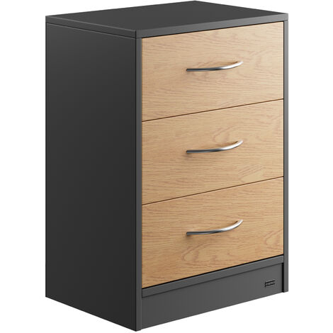CASARIA® Eloise 3-Drawer Bedside Table  Chest Of Drawers  3 Drawers  Cable Routing Hole  Wall Mounting Option  Bedroom Nightstand  54x39x28cm  Holz-Grau (de)