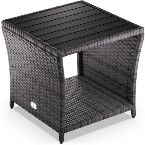 CASARIA® Polyrattan Garden Side Table WPC Table Top  45x45x40cm 80kg Load Capacity  Weatherproof Outdoor Patio Deck Balcony Furniture Coffee Table  Adjustable Levelling Feet  Grey