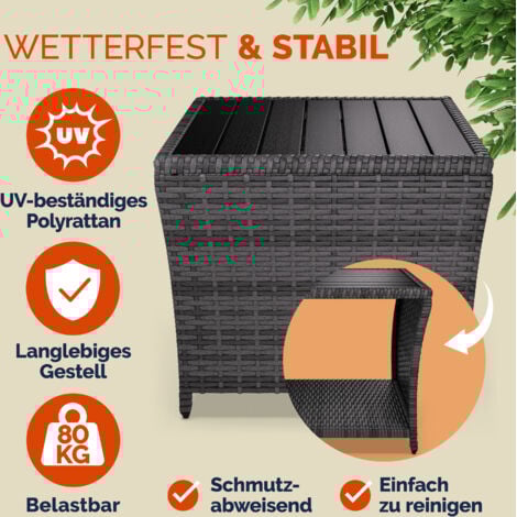 CASARIA® Polyrattan Garden Side Table WPC Table Top  45x45x40cm 80kg Load Capacity  Weatherproof Outdoor Patio Deck Balcony Furniture Coffee Table  Adjustable Levelling Feet  Grey