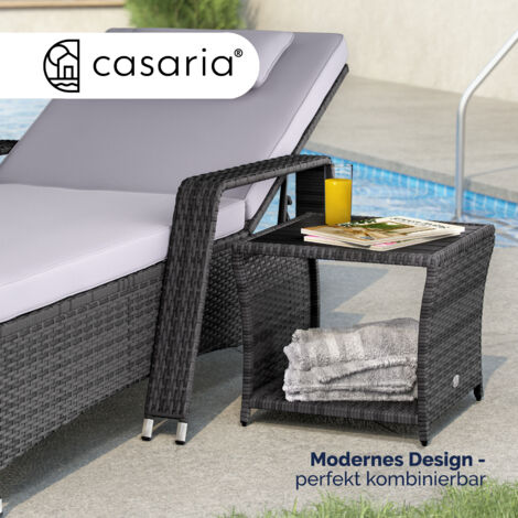 CASARIA® Polyrattan Garden Side Table WPC Table Top  45x45x40cm 80kg Load Capacity  Weatherproof Outdoor Patio Deck Balcony Furniture Coffee Table  Adjustable Levelling Feet  Grey
