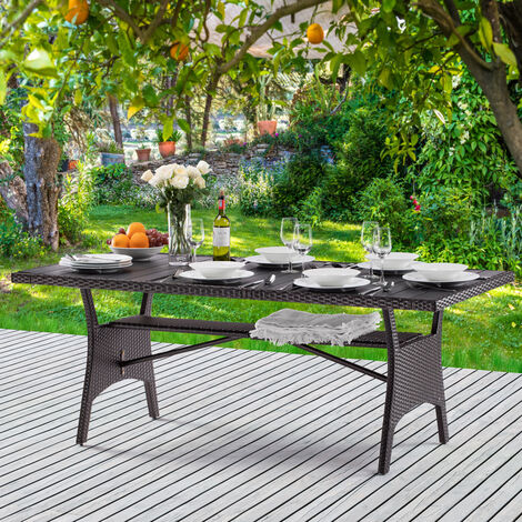 Casaria Poly Rattan Dining WPC Table 190x90x75cm Weather-Resistant Garden Patio Furniture - Black, Brown, Cream, Grey  Brown