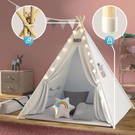 Spielwerk Children s Teepee Tent Fairy Lights Kid s 2.5cm Floor Play Mat 3 Pillows Cotton