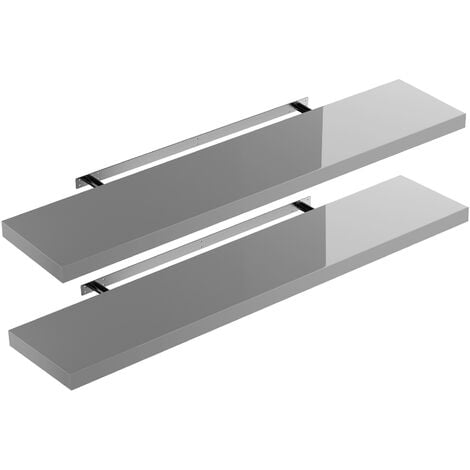 CASARIA® Floating Shelves Including Bracket  Wall Shelving Living Room Kitchen Bedroom Office  38mm Thick  Hidden Wall Fixing  15kg Capacity MDF  Set of 2 High Gloss Grey, 110cm (de)