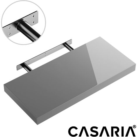 CASARIA® Floating Shelves Including Bracket  Wall Shelving Living Room Kitchen Bedroom Office  38mm Thick  Hidden Wall Fixing  15kg Capacity MDF  Set of 2 High Gloss Grey, 110cm (de)