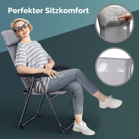 CASARIA® 2x/4x Aluminium High Back Folding Garden Chairs  Lightweight 7-Way Adjustable Backrest Armchairs Set  Padded Headrest  Patio Balcony Camping Outdoor  2er Set Grau (de)