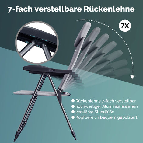 CASARIA® 2x/4x Aluminium High Back Folding Garden Chairs  Lightweight 7-Way Adjustable Backrest Armchairs Set  Padded Headrest  Patio Balcony Camping Outdoor  2er Set Grau (de)